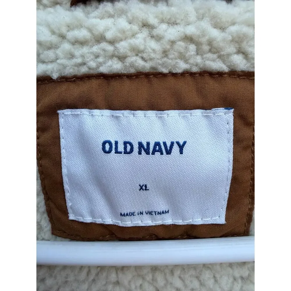 Old Navy Men’s XL Brown Sherpa Lined Hooded Utility Jacket Runs Small